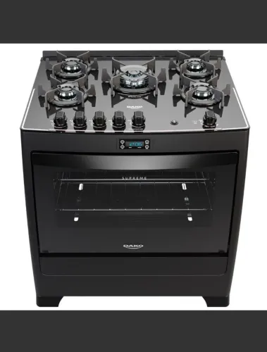 Fogão 5 bocas preto com mesa de vidro e Timer Digital Dako Supreme Black Glass Bivolt