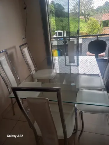 Mesa de jantar 6 cadeira, tampa de vidro