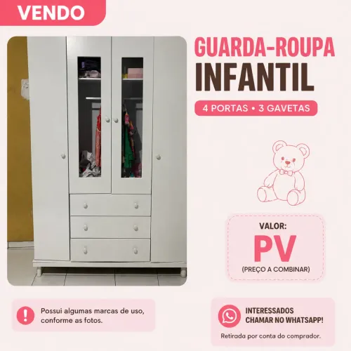 vendo guarda-roupa usado com quatro portas três gavetas com algumas marcas de uso 