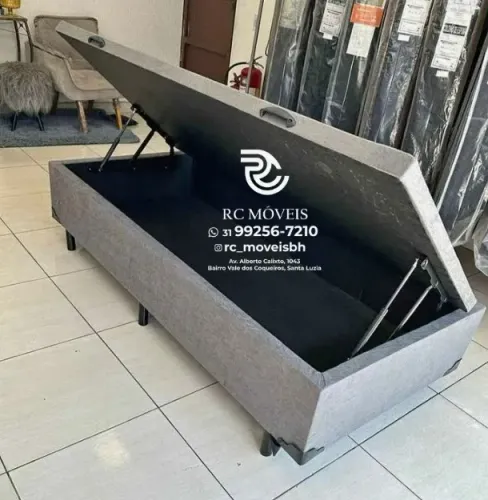 Cama box completa Baú Para solteiro 88x1.88 Blindado com Pistão a Gás - Promocao