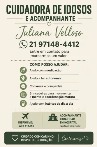 CUIDADORA DE IDOSOS E ACOMPANHANTE PARA HOSPITAL- RJ