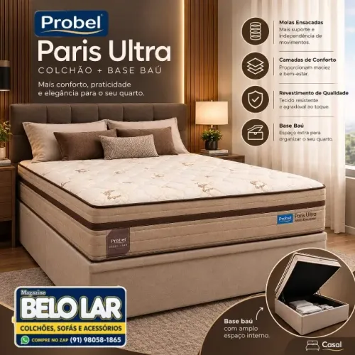 Colchão Paris Ultra + Base Baú