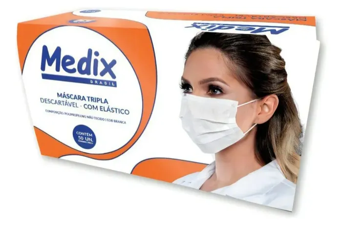 Máscara descartável TNT MEDIX tripla com 50 unidades