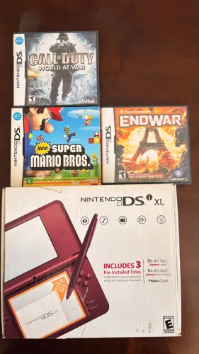 Nintendo DSi XL Impecável - Completo na Caixa com Manuais + 3 Jogos Originais (Super Mario