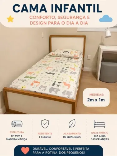 Cama Infantil Solteiro Madeira Maciça E Mdf