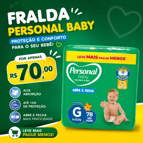 Fraldas personal tamanho G pacotão