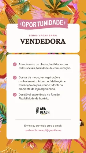 Vaga de vendedora em Cachoeira do Bom Jesus