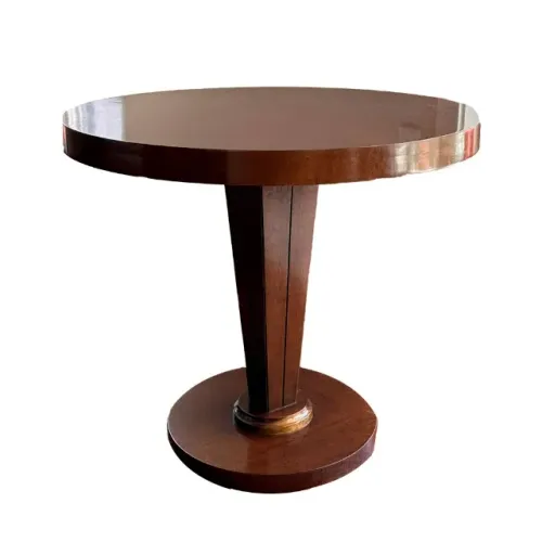 Artefato - Mesa lateral em madeira nobre e tampo machetado D 85cm x A 80cm Sinais de uso