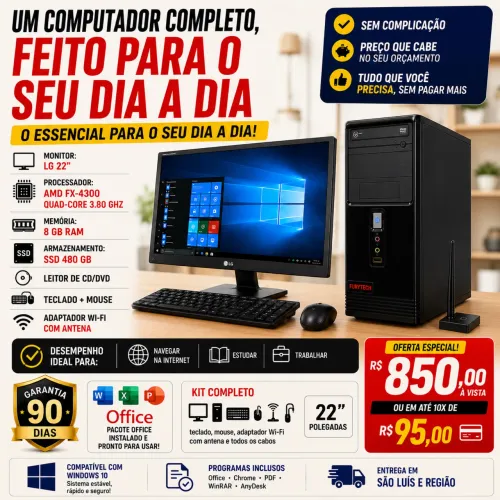 Computador 8GB RAM, SSD480, Monitor 22?