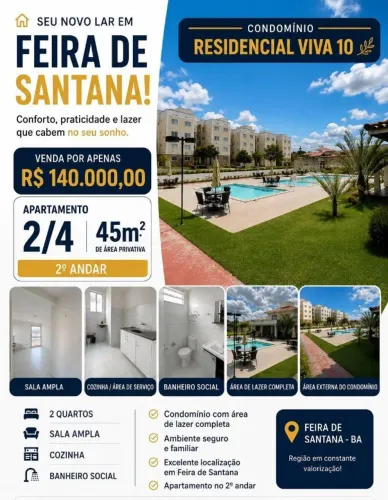 Vendo Apartamento 2/4, Condomínio Viva 10 - Bairro Feira X