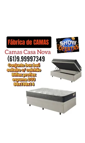 Conjunto box baú solteiro com colchão Biflex proflex espuma D33 88x188x14 cm 