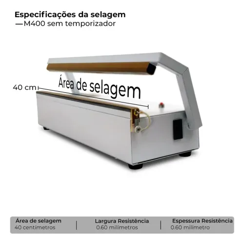 Seladora Manual Isamaq 40cm Sela e Corta Embalagens Plásticas Bivolt