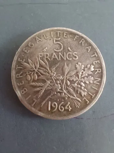 Moeda antiga 5 Franco da França 1964 prata mbc