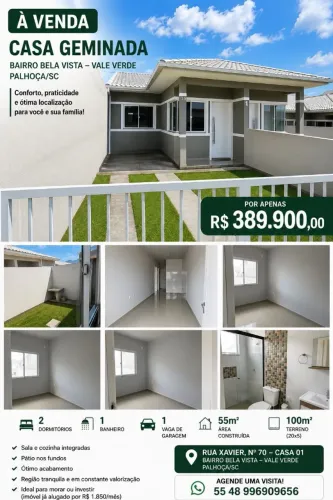 Casa Geminada à Venda - Bela Vista (Vale Verde) - Palhoça/SC