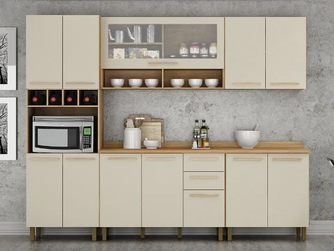 Promoção! Cozinha Completa Pérola Cinamomo/Off white Até 12x
