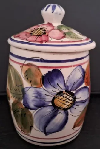Lindo e Antigo Potiche/pote decorativo pintado a mão