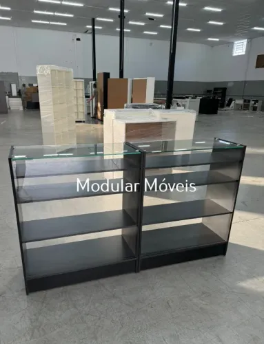 2 Balcões Vitrine com Vidro Superior - MDF Preto