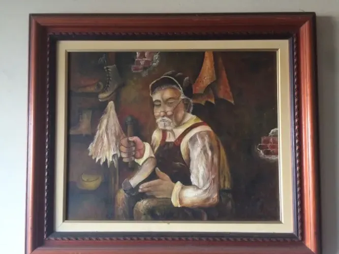 Quadro de Pintura Óleo de imagem Sapateiro 45cmX55cm pintor desconhecido