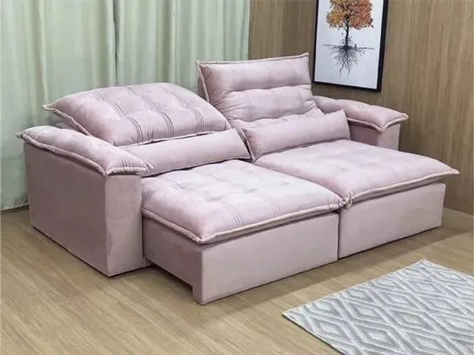Sofá Retrátil 4 Lugares Na Cor Rose Matriz