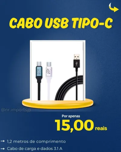 Cabo USB/Tipo-C 1,2 Metros - Carga e Dados 3.1A