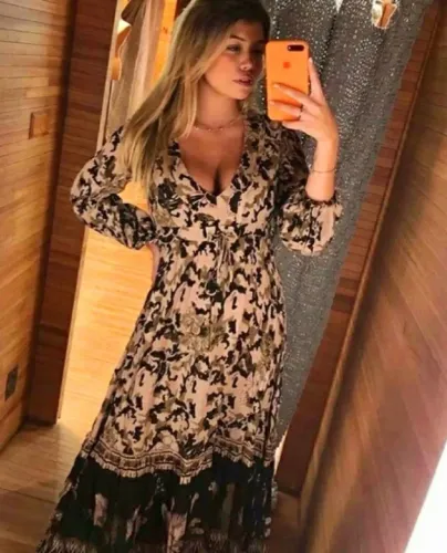 farm rio vestido longo militar camuflado floral outono inverno