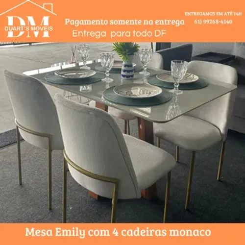 Mesa Emily com 4 cadeiras Mônaco -Preço de Fábrica e Pagamento Só na Entrega