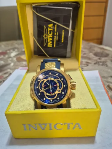 Relógio Invicta 50mm Cronógrafo Azul e Dourado