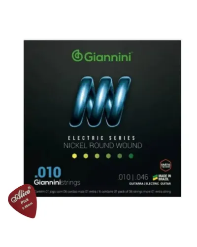 Jogo De Cordas Giannini Guitarra 010 Geegst10 1ºmi Extra + Palheta 