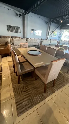Mesa de Jantar Elegante com 6 Cadeiras madeira 