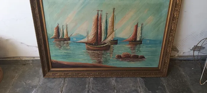 Quadro de navios a vela - pintura a óleo-medida larga.1.05m x73