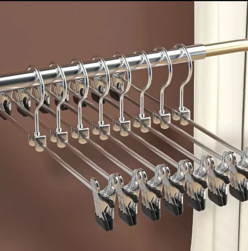 Kit 10 Unidades Cabides Cromado Com Presilhas P/ Calças Saia