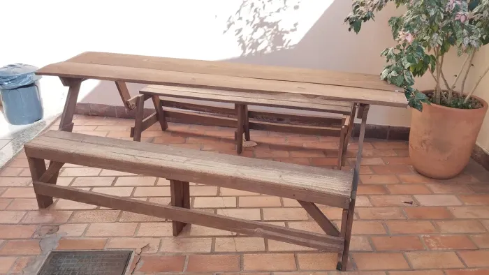 Banco vira mesa de madeira - 1,5m 6 lugares