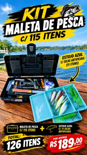 KIT MALETA DE PESCA C/ 115 ITENS - R$189,00