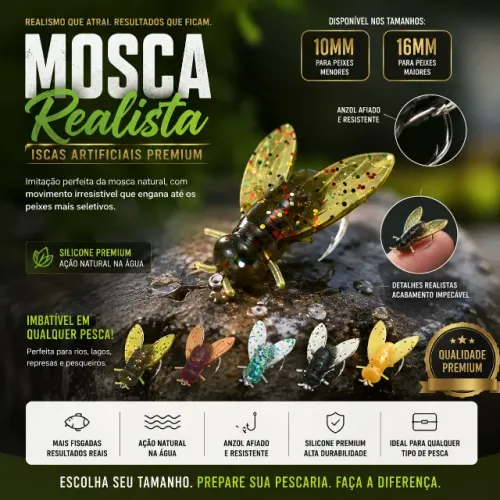 20 Iscas artificiais moscas 10mm e 16mm com anzol - direto do importador