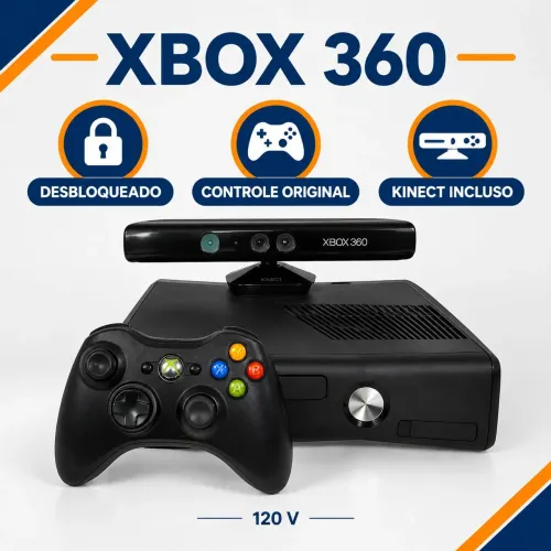 Xbox 360 Slim desbloqueado com Kinect e controle original