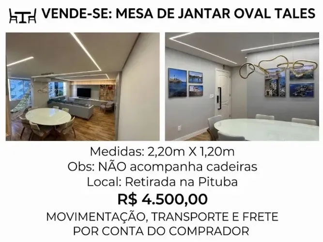 Mesa oval Tales 2,20m X 1,20m tampo de vidro carvalho natural com off-white, 6 lugares