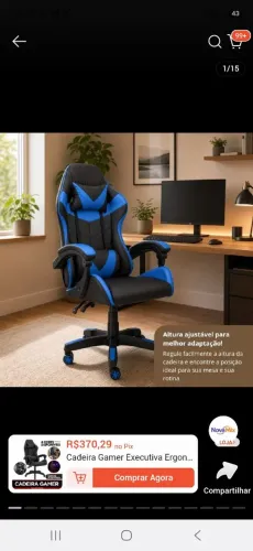 Cadeira gamer preta e azul