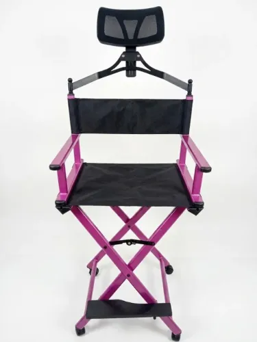 Cadeira Maquiador Diretor Cinema Alumínio Preta e Rosa