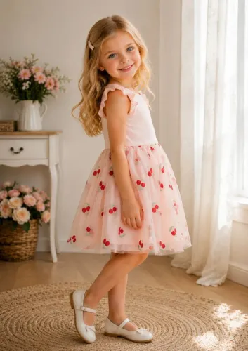 Vestido infantil H&M cereja rosa