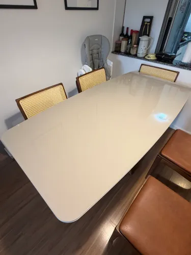 Mesa de Jantar Retangular c/ Vidro para 6 Lugares 180 cm - Natural c/ Off White