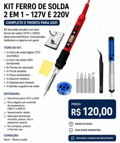 Kit Ferro de Solda 2 em 1 - 127V e 220V | Novo na caixa