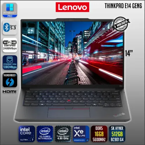 Notebook Lenovo Thinkpad E14 Gen6 | Ultra 7 155u 16gb Ssd 512gb Wifi6 Ips Fhd+