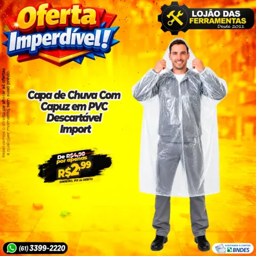 Capa de Chuva Com Capuz em PVC Descartável Import