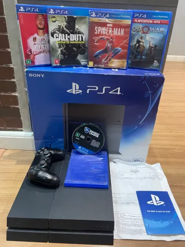 PS4 Fat 500gb na caixa com 5 jogos