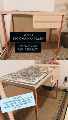 Escrivaninha Home Office Premium | MDF Gris | 2 Gavetas | Excelente Estado | 90x50cm