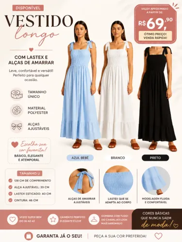 Vestido Longo com Lastex