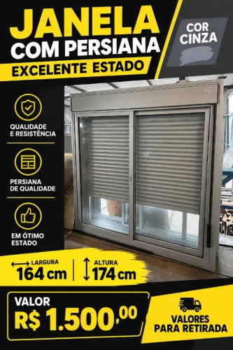 Janela de Alumínio com Persiana Cinza 164x174 cm | Excelente Estado | R$ 1.500