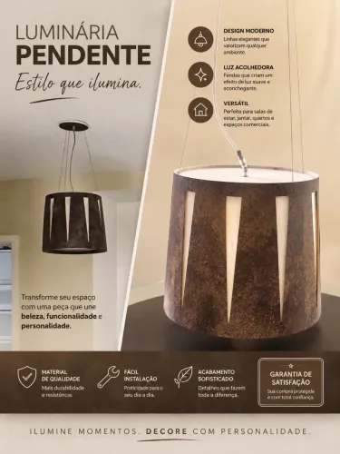 Luminária pendente amadeirada