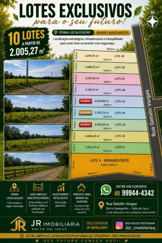 LOTES EXCLUSIVOS NO BAIRRO NAVEGANTES - SALTO DO JACUÍ/RS