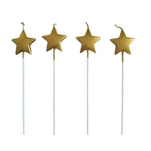 Vela estrela dourada para Bolo de Aniversário kit 4 unidades